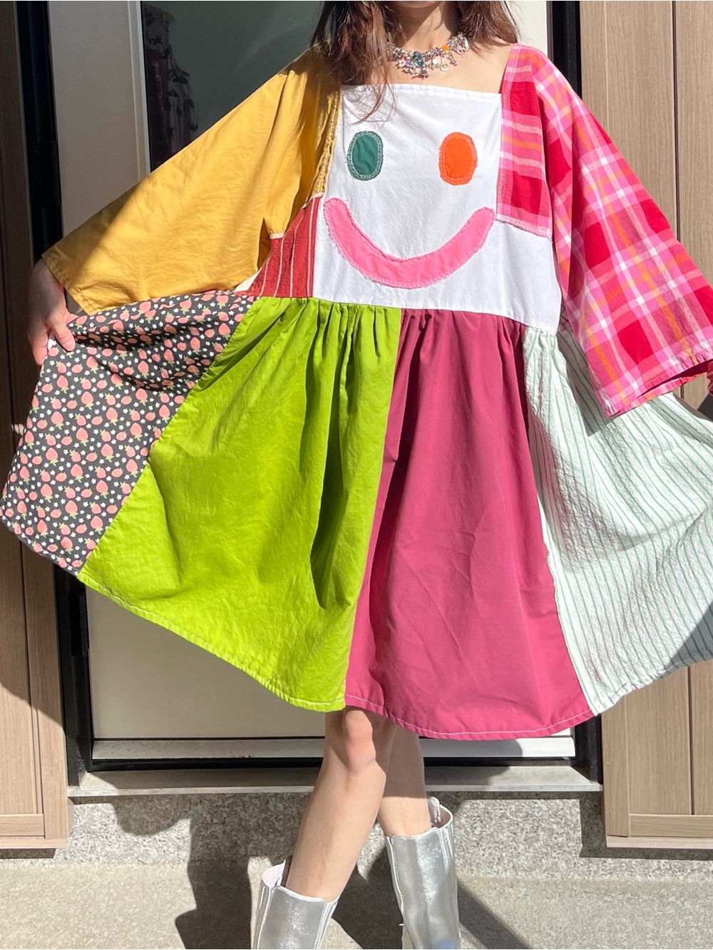 Moody Dress | Happy Face Sad Face Reversible Patchwork Dress | SKU 09085155